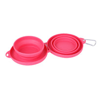 HKM-9116477 Foldable Double Bowl for Dogs and Cats - Portable Collapsible Silicone Feeding Bowl with No-Spill Mat