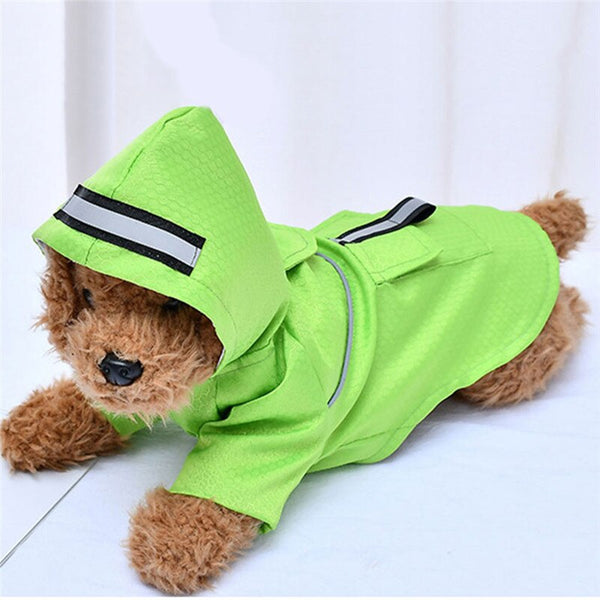 HKM-9116861 Double-Layered Hooded Dog Raincoat with Pockets in Fluorescent Colors