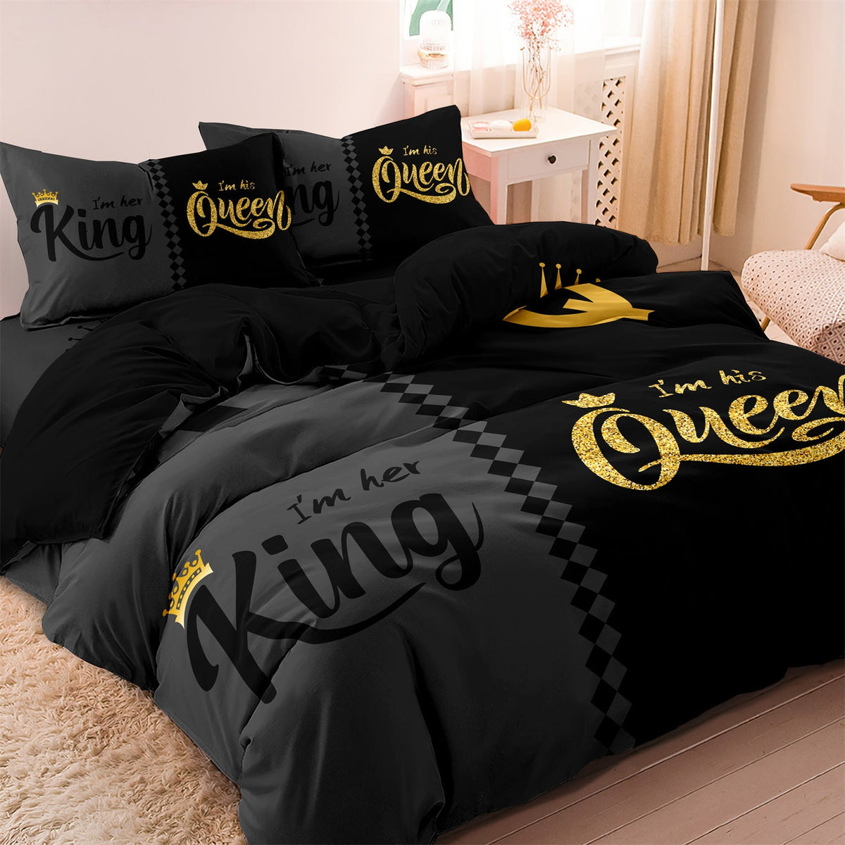 HKM-911699 Light Gray Modern Simplicity Three-Piece Quilt Cover Set with Pillowcases, Available in Multiple Sizes