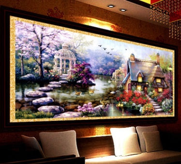 HKM-911699 Mona Lisa Garden Cottage Cross Stitch Art for Small Living Landscapes