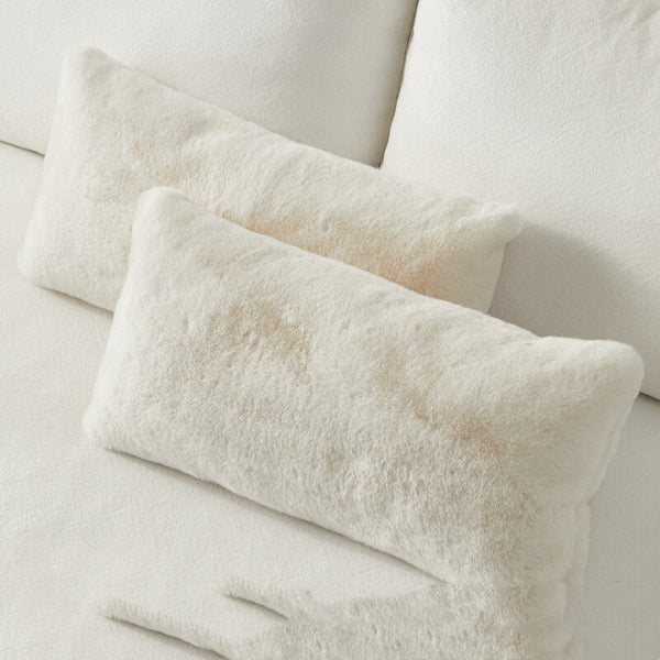HKM-911827 Double-Sided Plush Rabbit Hair Lumbar Pillow - 30x60cm Rice White Rectangular Support Pillow