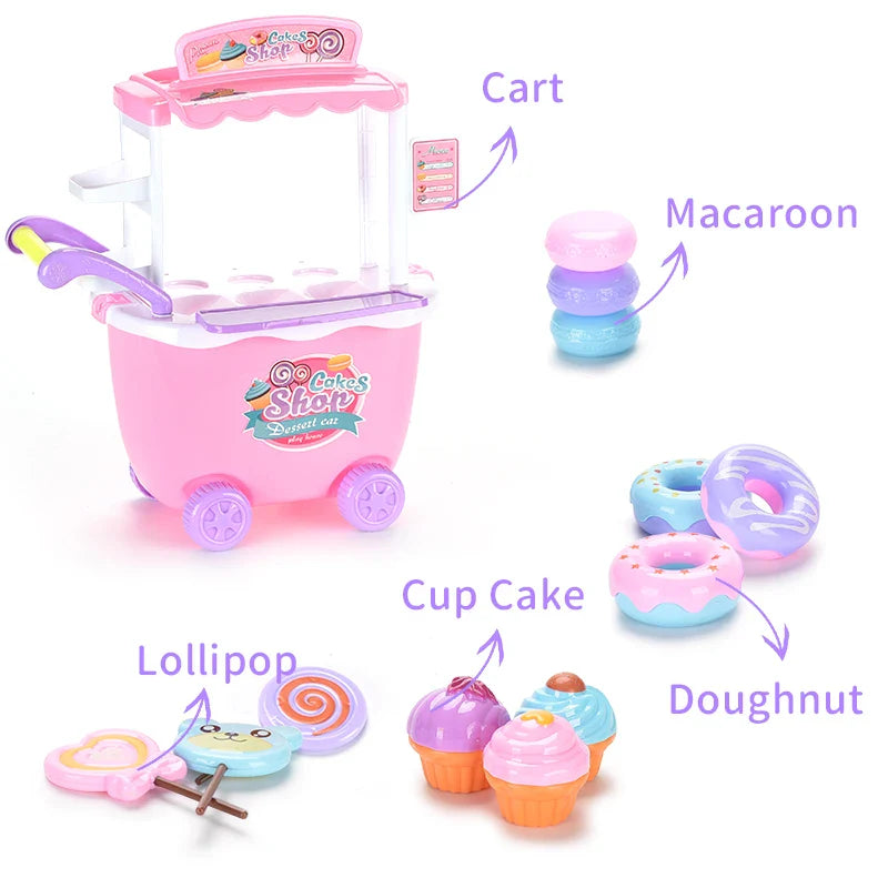 HKM-911955 Pretend Play Pastry Cake Candy Cart with Music and Lights for Kids Ages 3+