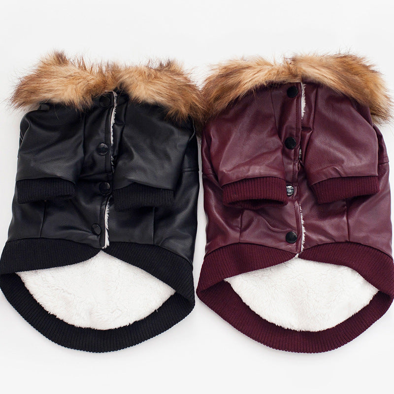 HKM-9120829 Warm Pet Fur Collar Coat in Black and Wine Red - European and American Style, Available in Multiple Sizes