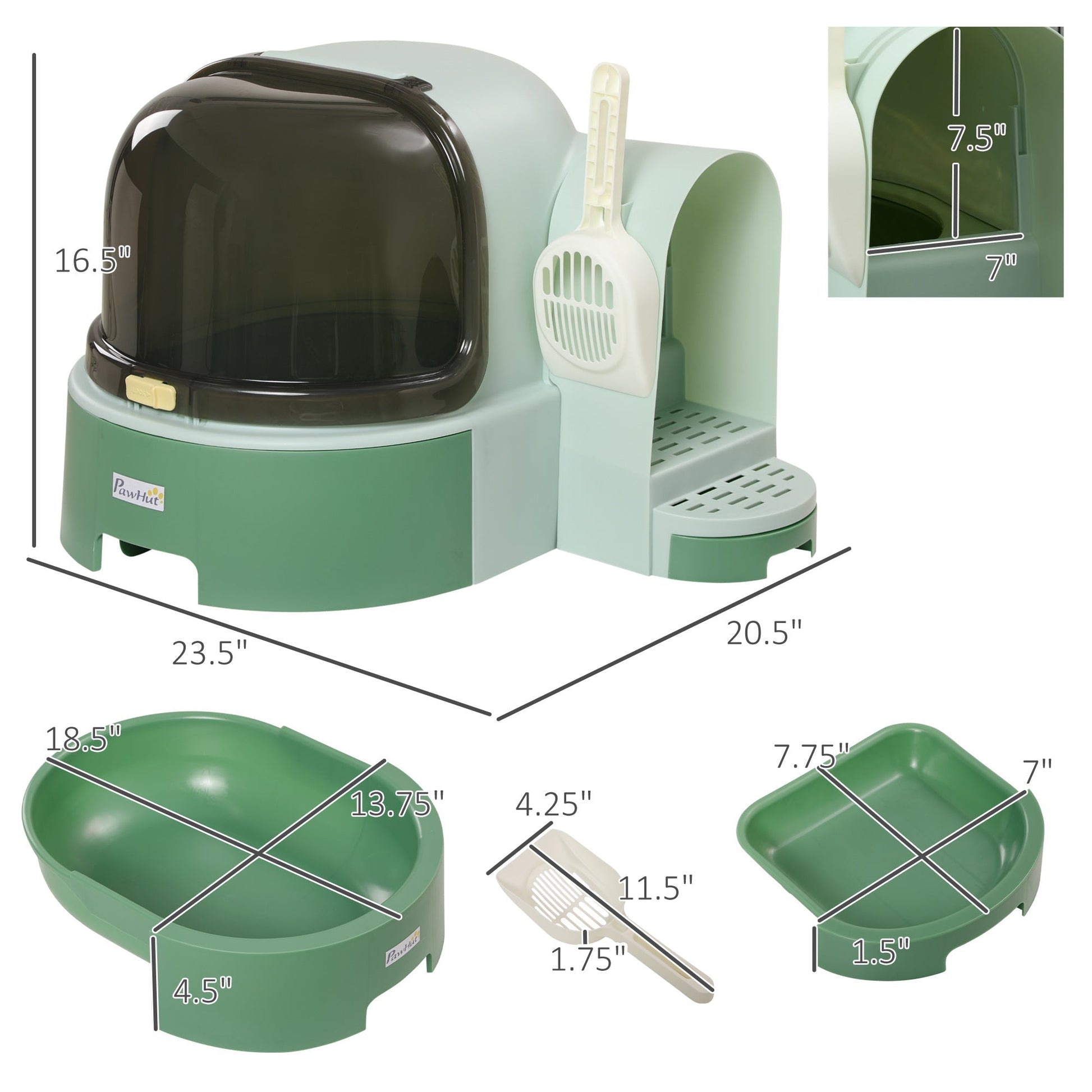 HKM-9121725 Spacious Green Cat Litter Box with Easy Clean Features and Litter Scoop