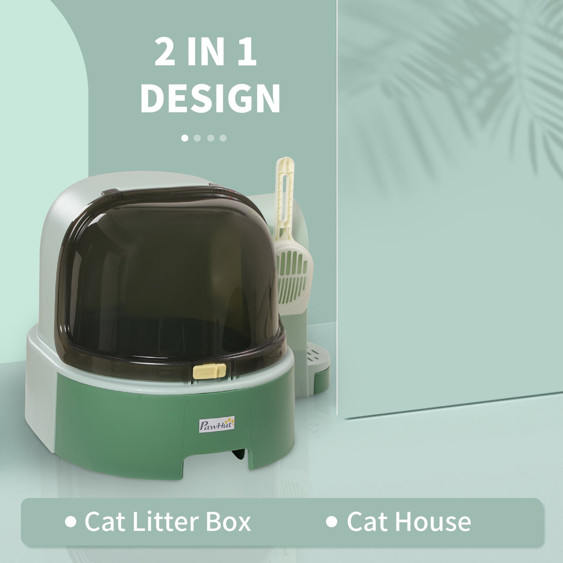 HKM-9121725 Spacious Green Cat Litter Box with Easy Clean Features and Litter Scoop