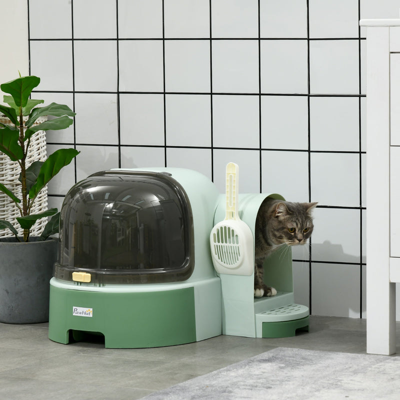 HKM-9121725 Spacious Green Cat Litter Box with Easy Clean Features and Litter Scoop