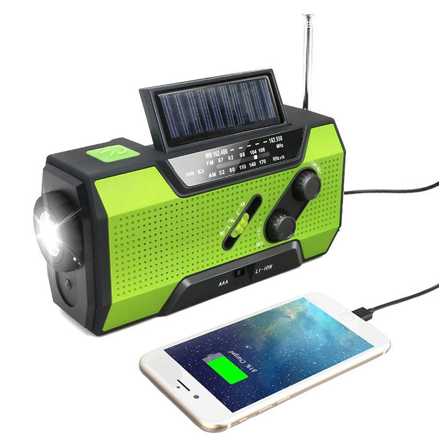 HKM-912211 Hand Crank Solar-Powered Emergency Radio with USB Charging and LED Flashlight