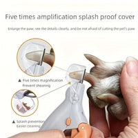 HKM-9123517 LED Pet Nail Trimmer with Magnifying Glass and Nail Catcher for Safe Dog and Cat Clipping