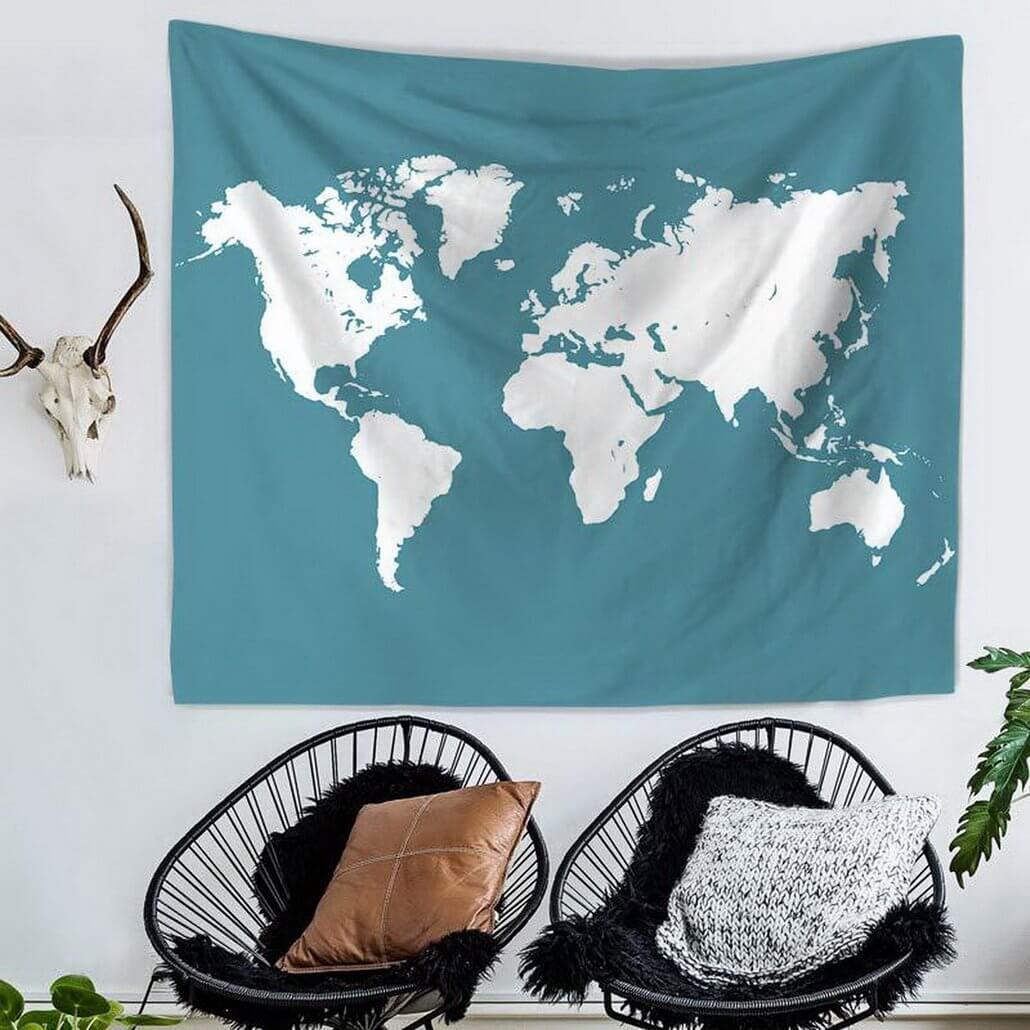 HKM-912403 Minimalist Map Tapestry - 100% Polyester Wall Hanging Decor
