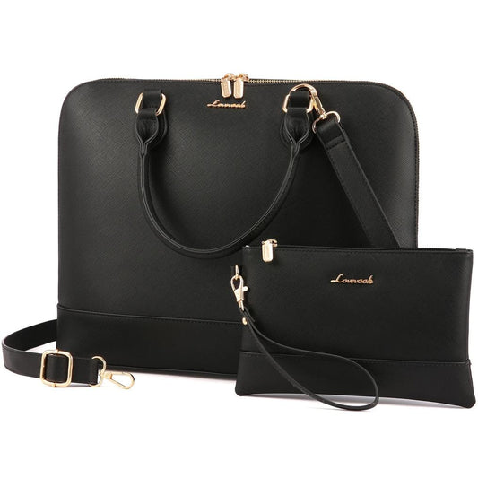 HKM-912403 Spacious PU Leather Laptop Tote and Crossbody Bag Set for 15.6-inch Laptops