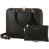 HKM-912403 Spacious PU Leather Laptop Tote and Crossbody Bag Set for 15.6-inch Laptops