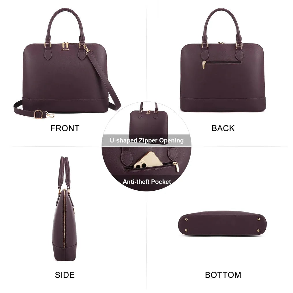 HKM-912403 Spacious PU Leather Laptop Tote and Crossbody Bag Set for 15.6-inch Laptops