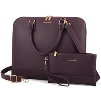 HKM-912403 Spacious PU Leather Laptop Tote and Crossbody Bag Set for 15.6-inch Laptops