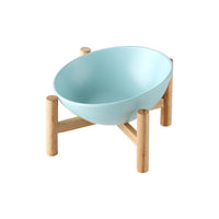 HKM-9126205 Ceramic Pet Bowl with Bamboo Stand - Ergonomic Design for Cats and Dogs