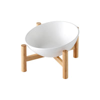 HKM-9126205 Ceramic Pet Bowl with Bamboo Stand - Ergonomic Design for Cats and Dogs