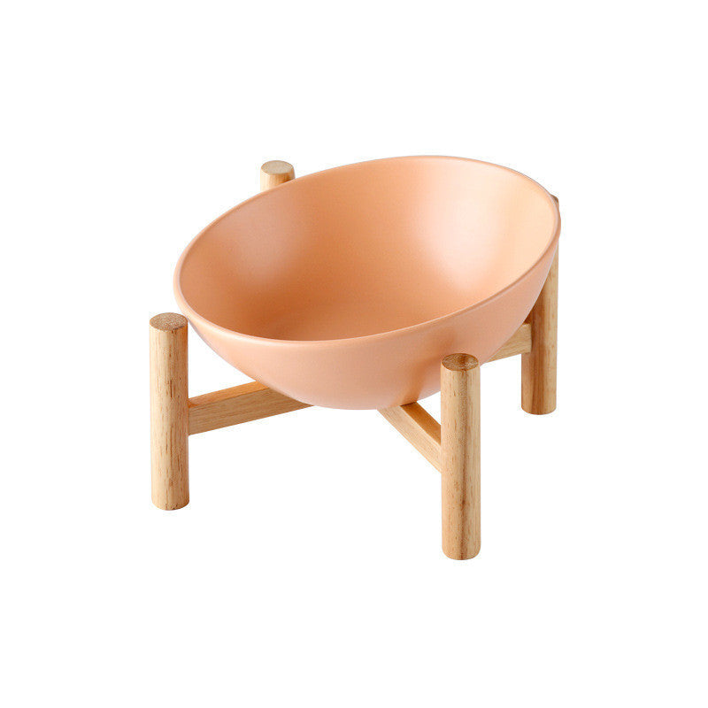 HKM-9126205 Ceramic Pet Bowl with Bamboo Stand - Ergonomic Design for Cats and Dogs