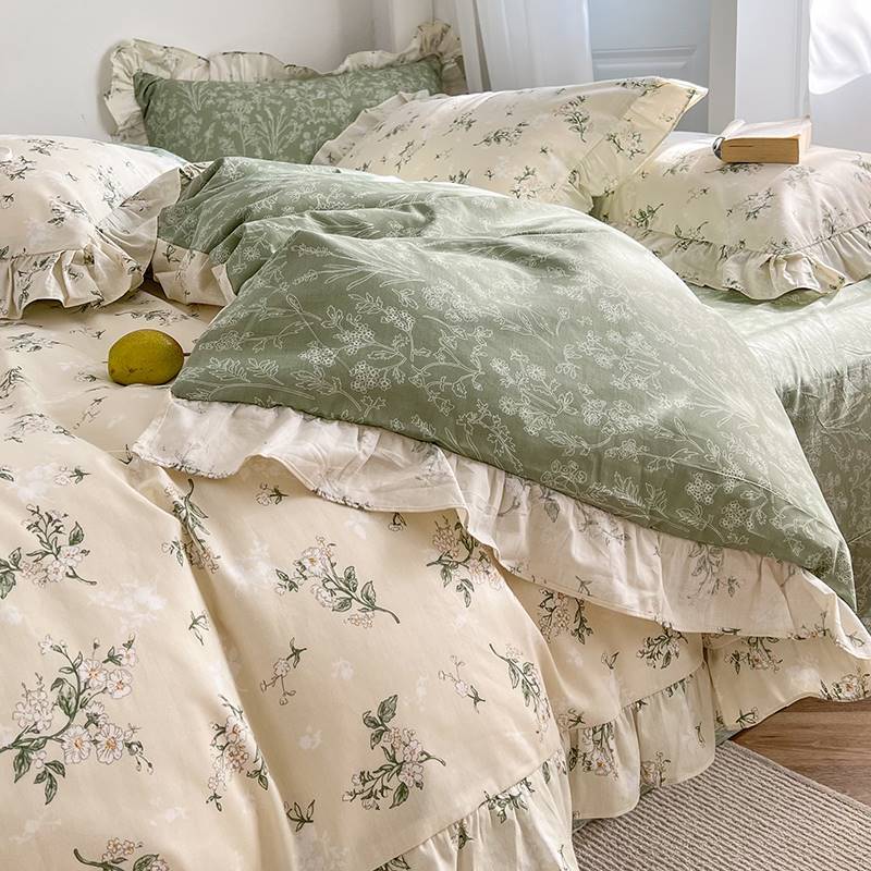 HKM-912659 Spring and Autumn Floral Cotton Bedding Set for 0.9m to 1.8m Beds