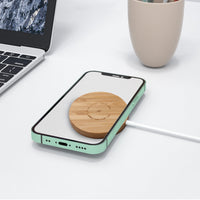 HKM-912723 Magnetic Wireless Charging Pad for iPhone 12 and Other Compatible Models, Bamboo Material, USB-C, Multiple Power Outputs