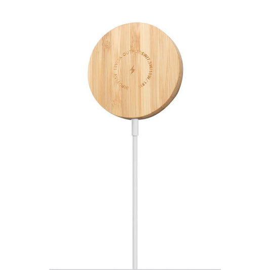 HKM-912723 Magnetic Wireless Charging Pad for iPhone 12 and Other Compatible Models, Bamboo Material, USB-C, Multiple Power Outputs