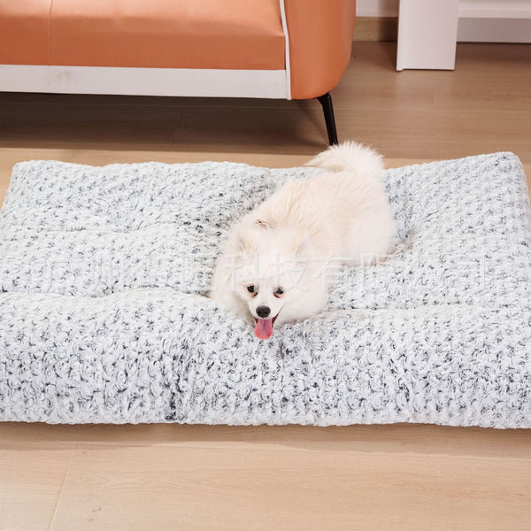 HKM-9127869 Pet Embossed Velvet Dog Bed in Light Gray - Available in Multiple Sizes for Dogs and Cats
