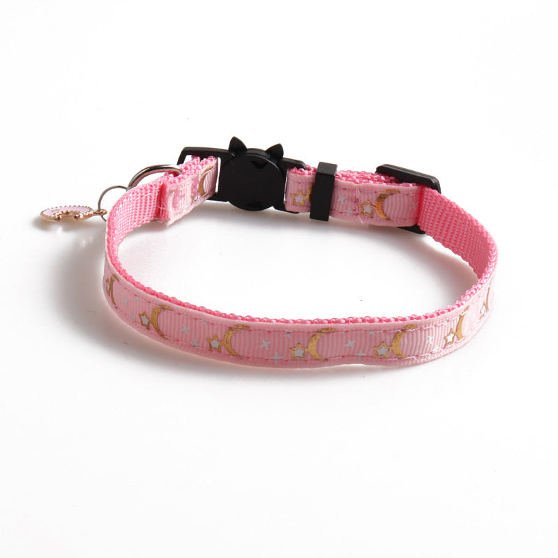 HKM-9127997 Adjustable Nylon Cat Collar with Star and Moon Design, Available in Multiple Colors