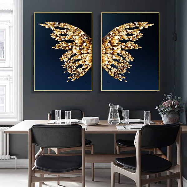 HKM-912851 Golden Butterfly Wings Decorative Artwork - Available in Multiple Sizes