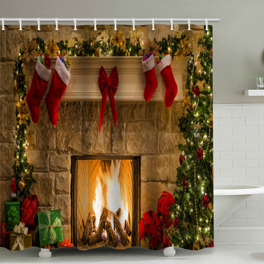 HKM-913171 Christmas Cartoon Shower Curtain - Modern Polyester Design, Multiple Sizes Available