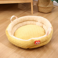 HKM-9131837 Portable Round Velvet Pet Bed Nest with Random Doll for Dogs and Cats - Cozy and Warm Cushion