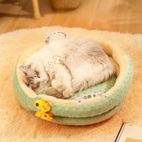 HKM-9131837 Portable Round Velvet Pet Bed Nest with Random Doll for Dogs and Cats - Cozy and Warm Cushion