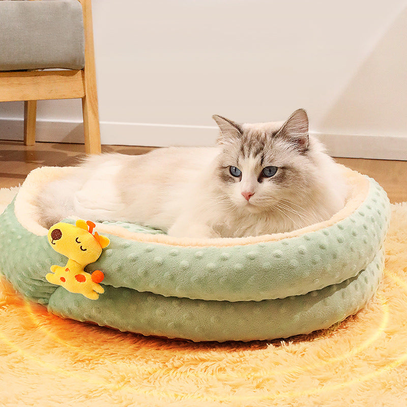 HKM-9131837 Portable Round Velvet Pet Bed Nest with Random Doll for Dogs and Cats - Cozy and Warm Cushion