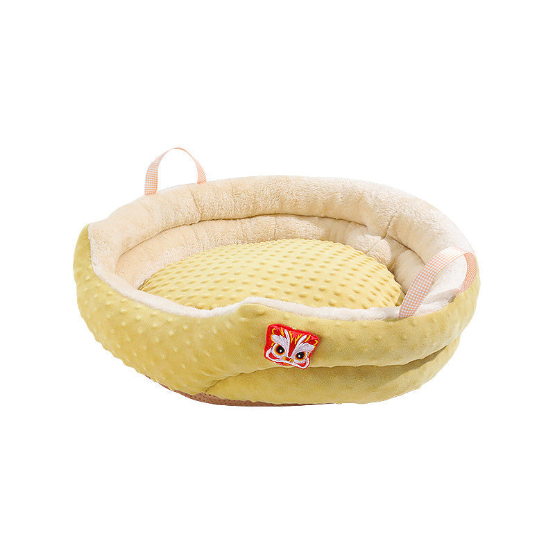HKM-9131837 Portable Round Velvet Pet Bed Nest with Random Doll for Dogs and Cats - Cozy and Warm Cushion