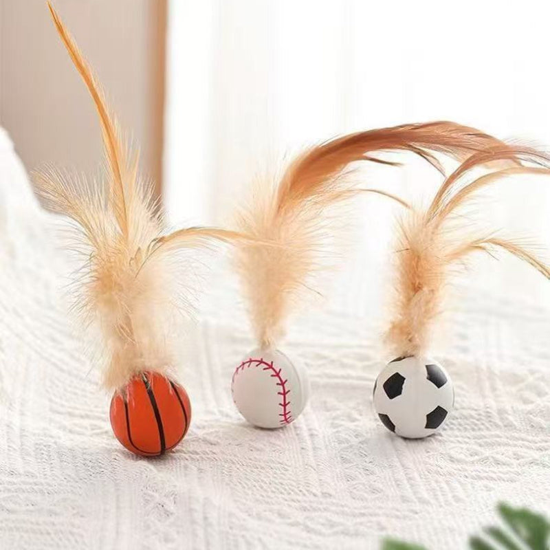 HKM-913299 Interactive Cat Feather Bouncy Balls for Self-Entertainment and Exercise