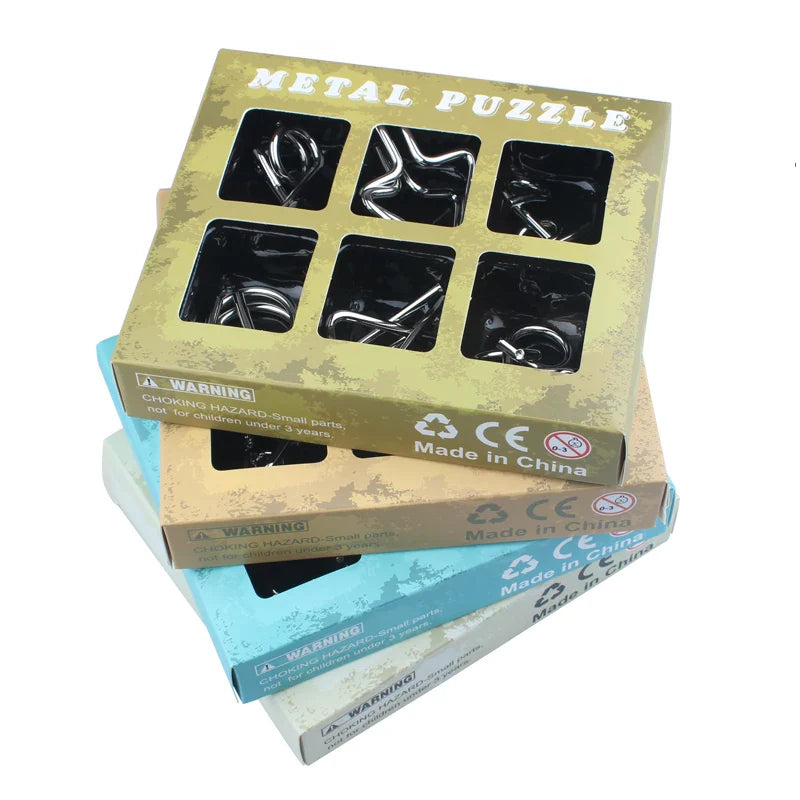 HKM-913427 Interlocking Metal Wire Puzzle Set - 6 Mind Teasers for Ages 7+ - Educational DIY Game
