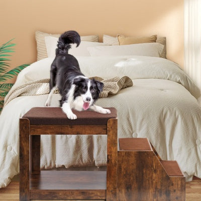 HKM-9135421 Multi-Level Pet Bunk Bed with Removable Steps, Cushion, Scratch Pad - Ideal for Dogs and Cats