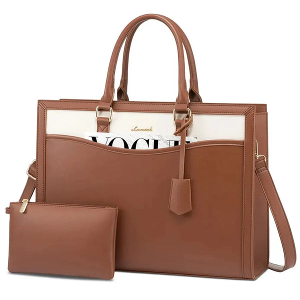 HKM-913555 Designer Waterproof Leather Laptop Tote Bag for Women, Large Capacity Business Briefcase Handbag