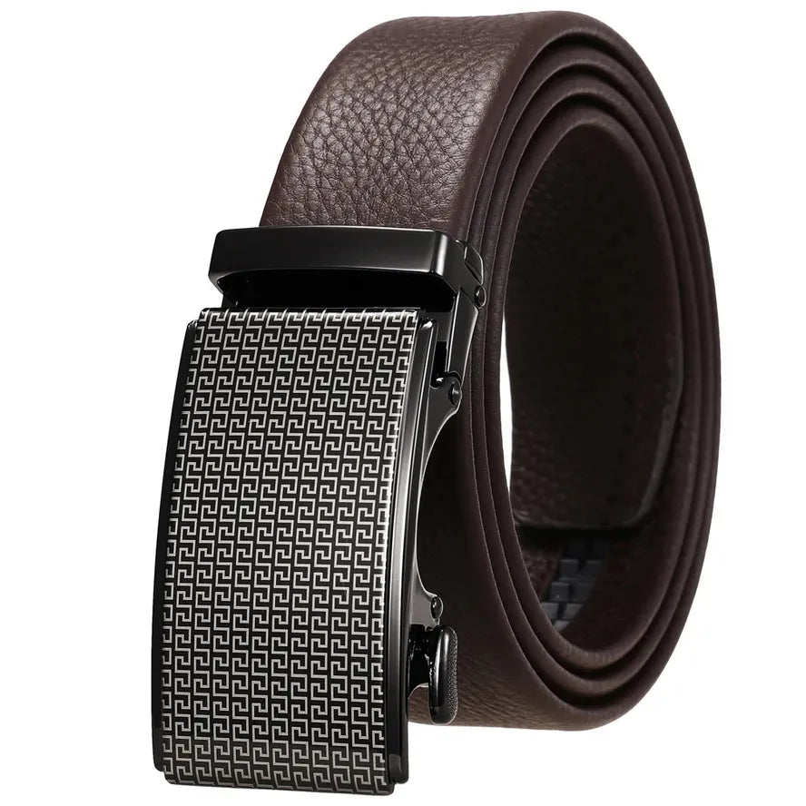 HKM-913555 Men's Casual Cowhide Automatic Buckle Belt with First Layer Leather