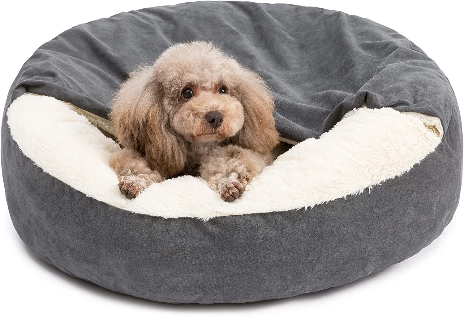 HKM-9135805 Cozy Gray and Creamy White Pet Bed for Small and Medium Dogs