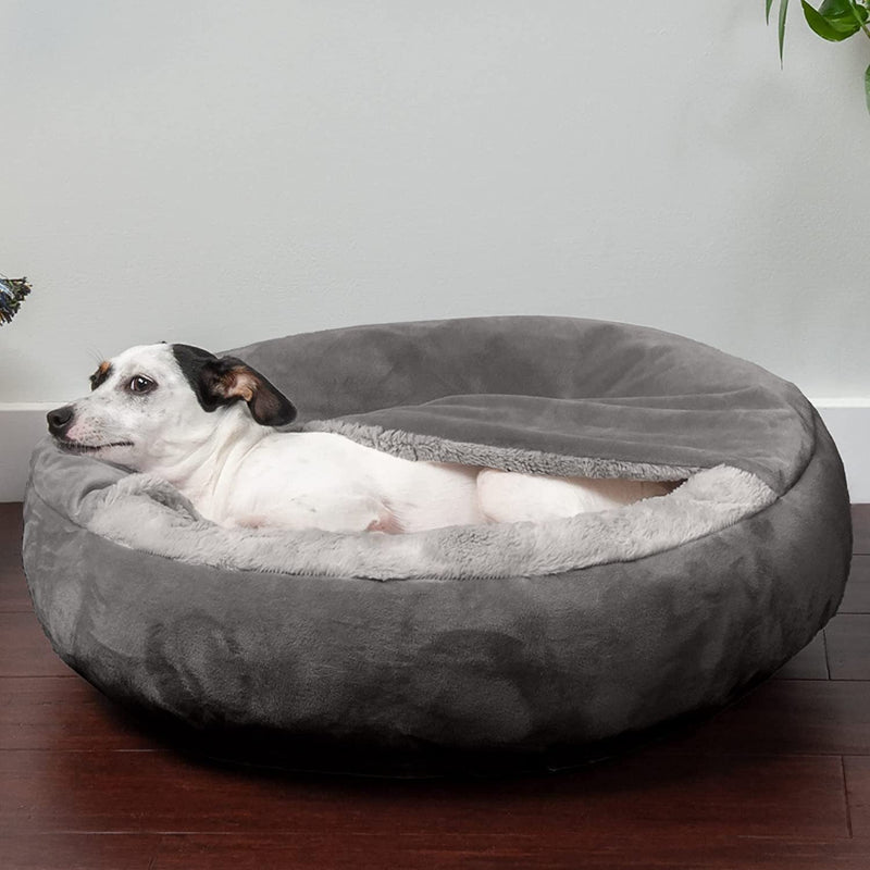 HKM-9135805 Cozy Gray and Creamy White Pet Bed for Small and Medium Dogs