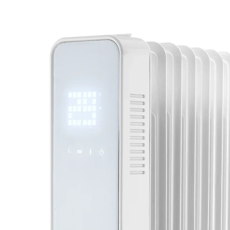HKM-913619 1500W-2500W Electric Oil Filled Radiator Heater with Glass Panel, Overheat and Tip-Over Protection, Adjustable Thermostat