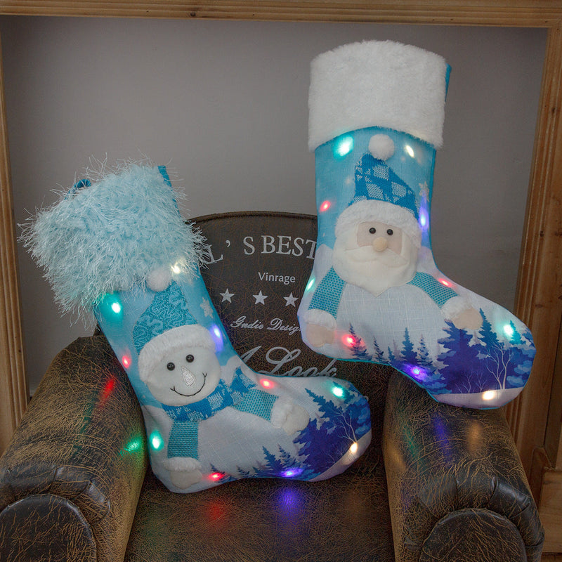 HKM-913619 Luminous Plush Christmas Socks Gift Bag with Lights - Santa & Snowman Styles