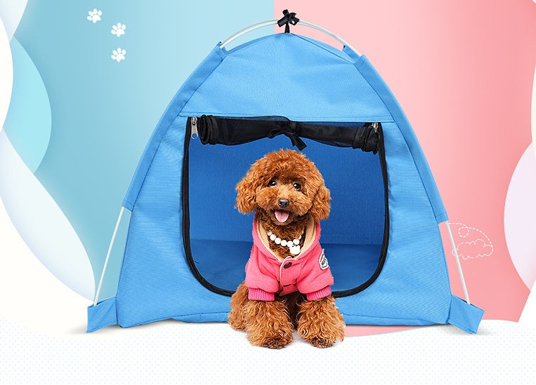 HKM-9136573 Foldable Anti-Mosquito Pet Tent for Dogs and Cats - Comfortable Oxford and Flannel Material, Orange Blue