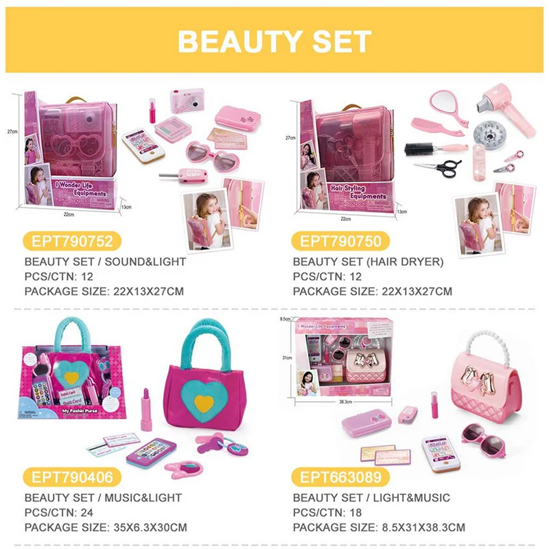 HKM-913683 Princess Makeup Kit for Kids - Pretend Play Beauty Set in Portable Box for Ages 2-7