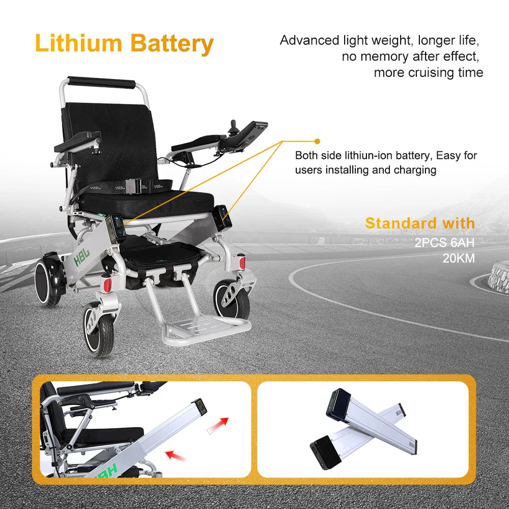 HKM-913875 Foldable Electric Wheelchair for Stairs with 20 km Range and 120 kg Capacity