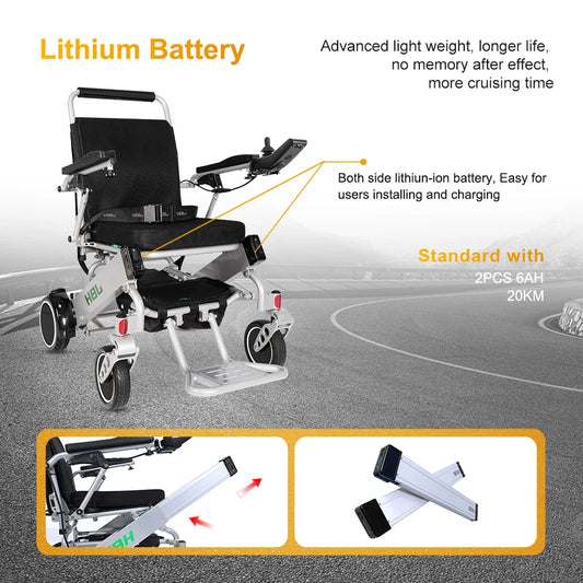 HKM-913875 Foldable Electric Wheelchair for Stairs with 20 km Range and 120 kg Capacity