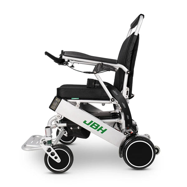 HKM-0913875 Compact Folding Electric Wheelchair Dual 180W Motors 24V 10Ah Battery 15.5 Mile Range 265 lb Capacity Aluminum