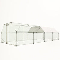 HKM-9139133 Large Metal Walk-In Chicken Coop Cage - 9.94 ft x 25.68 ft Poultry Run with Waterproof Tarp and Lockable Doors