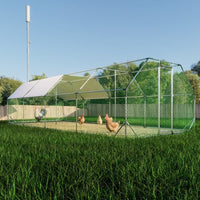HKM-9139133 Large Metal Walk-In Chicken Coop Cage - 9.94 ft x 25.68 ft Poultry Run with Waterproof Tarp and Lockable Doors