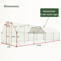 HKM-9139133 Large Metal Walk-In Chicken Coop Cage - 9.94 ft x 25.68 ft Poultry Run with Waterproof Tarp and Lockable Doors