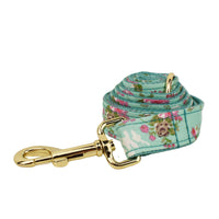 HKM-9139517 Rose Dog Collar Set with Green Background, Detachable Bow and Leash