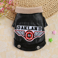 HKM-9139901 Stylish Casual Black Leather Dog Jacket with Embroidery for Pets